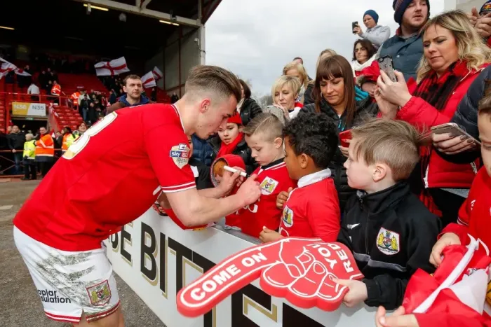 Framed Print : Joe Bryan of Bristol City Greets Young Fans After Championship Match Against Cardiff City