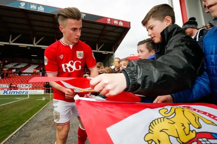 Framed Print : Joe Bryan of Bristol City Greets Young Fans After Match Against Cardiff City