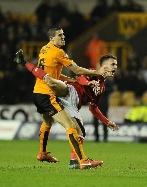 Joe Bryan Fouled by Conor Coady in Wolves vs. Bristol City Championship Match, 2016
