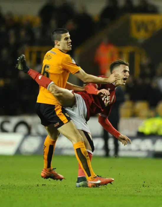 Framed Print : Joe Bryan Fouled by Conor Coady in Wolves vs. Bristol City Championship Match, 2016 Framed Print : Joe Bryan Fouled by Conor Coady in Wolves vs. Bristol City Championship Match, 2016