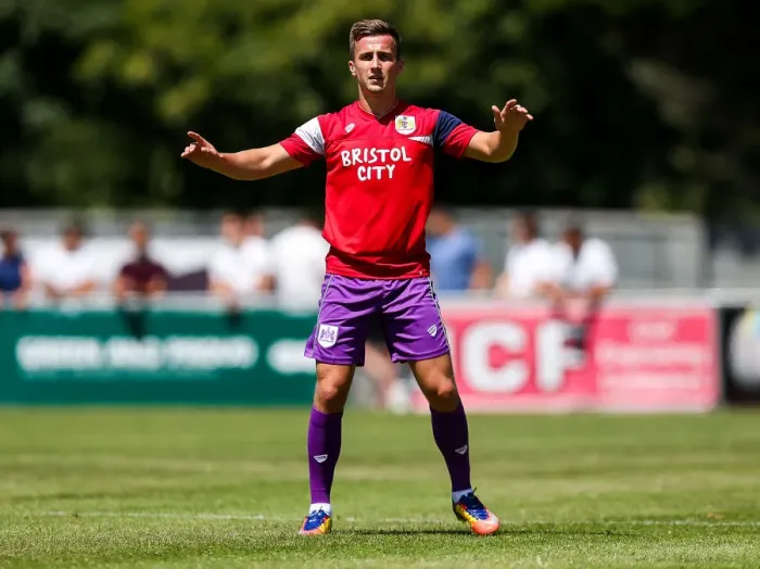 Framed Print : Joe Bryan in Pre-season Action: Guernsey FC vs. Bristol City, 2017 Framed Print : Joe Bryan in Pre-season Action: Guernsey FC vs. Bristol City, 2017