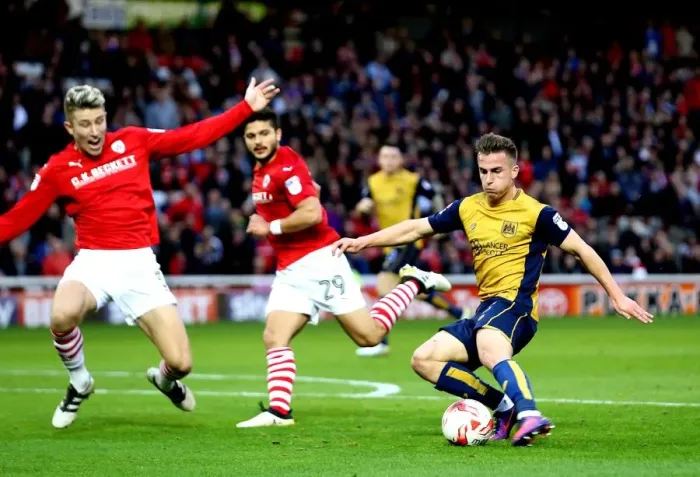 Framed Print : Joe Bryan's Shot at Glory: Barnsley vs. Bristol City Championship Clash, October 2016 Framed Print : Joe Bryan's Shot at Glory: Barnsley vs. Bristol City Championship Clash, October 2016