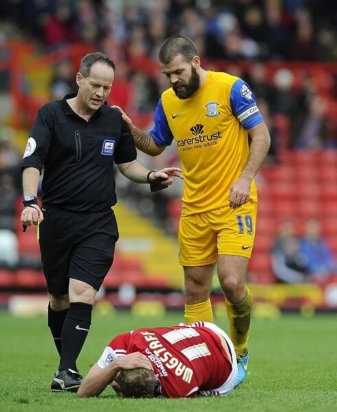 John Welsh Booked Amid Allegations: Bristol City vs Preston North End, 2014 (Sky Bet League One)