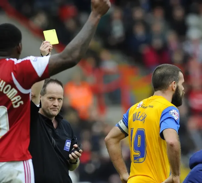 Framed Print : John Welsh Booked Amid Allegations: Spot-Fixing Scandal at Bristol City vs Preston North End (5 / 4 / 2014) Framed Print : John Welsh Booked Amid Allegations: Spot-Fixing Scandal at Bristol City vs Preston North End (5 / 4 / 2014)