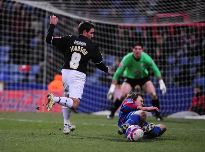 Framed Print : Johnson vs Lawrence: Intense Moment in the Championship Clash between Crystal Palace and Bristol City - 09 / 03 / 2010