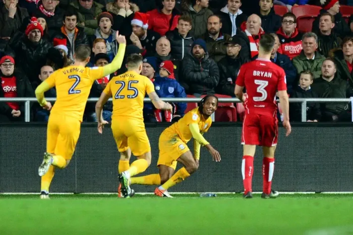 Framed Print : Johnson's Goal Celebration: Bristol City vs. Preston North End, Sky Bet Championship (December 17, 2016)