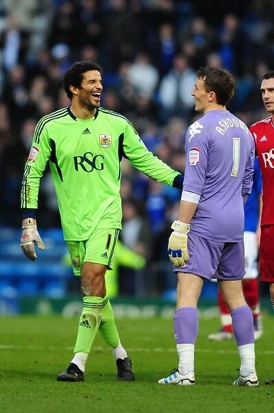 Joke's On Them: David James and Jamie Ashdown Share a Laugh During Portsmouth vs. Bristol City Match, 2012