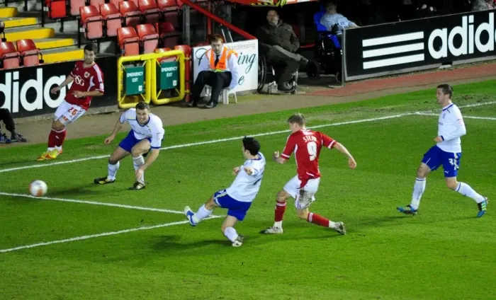 Framed Print : Jon Stead Scores: Thrilling Moment as Bristol City Takes the Lead Against Cardiff City at Ashton Gate Stadium, 10-03-2012