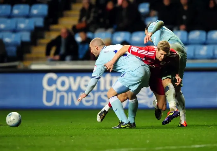 Framed Print : Jon Stead's Challenging Moment: Coventry City vs. Bristol City, Championship Match (December 26, 2011) Framed Print : Jon Stead's Challenging Moment: Coventry City vs. Bristol City, Championship Match (December 26, 2011)