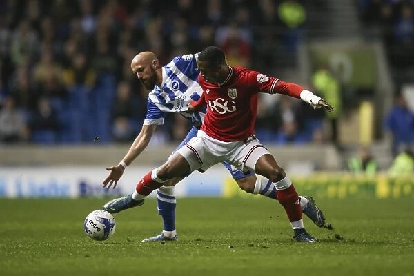 Jonathan Kodjia Blocks Bruno Saltor: Intense Moment from Brighton vs. Bristol City Championship Match, 2015
