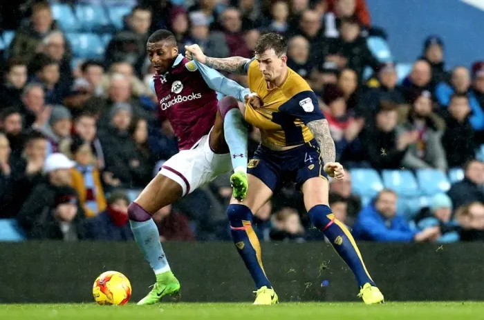 Framed Print : Jonathan Kodjia Clashes with Aden Flint: Aston Villa vs. Bristol City, Sky Bet Championship (February 2017)