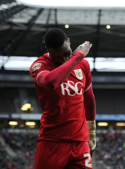 Framed Print : Jonathan Kodjia's Double Strike and Dab Dance: Milton Keynes Dons vs. Bristol City, 2016