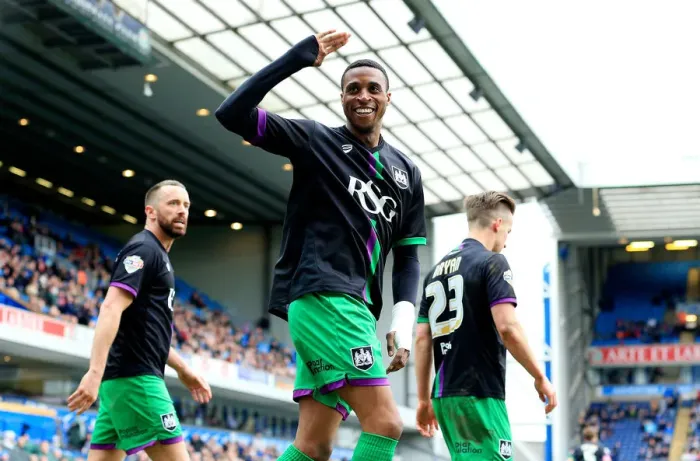 Framed Print : Jonathan Kodjia's Thrilling Goal Celebration: Bristol City's First Strike Against Blackburn Rovers in Sky Bet Championship (April 23, 2016)