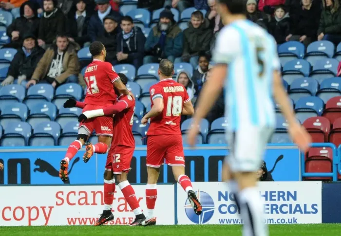 Framed Print : Jonathan Kodjia's Thrilling Goal Celebration: Huddersfield vs. Bristol City, Sky Bet Championship (December 12, 2015)