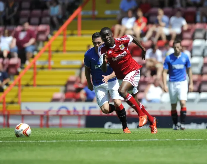 Framed Print : Jordan Wynter Charges Forward in Pre-Season Clash: Bristol City vs Glasgow Rangers Framed Print : Jordan Wynter Charges Forward in Pre-Season Clash: Bristol City vs Glasgow Rangers