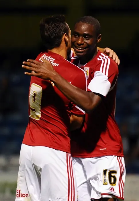 Framed Print : Jordan Wynter's Goal Celebration: Gillingham vs. Bristol City, Capital One Cup First Round