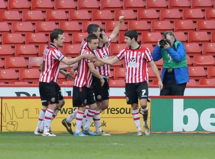 Framed Print : Jose Baxter's Goal Celebration: Sheffield United's Victory Over Bristol City (February 22, 2014)