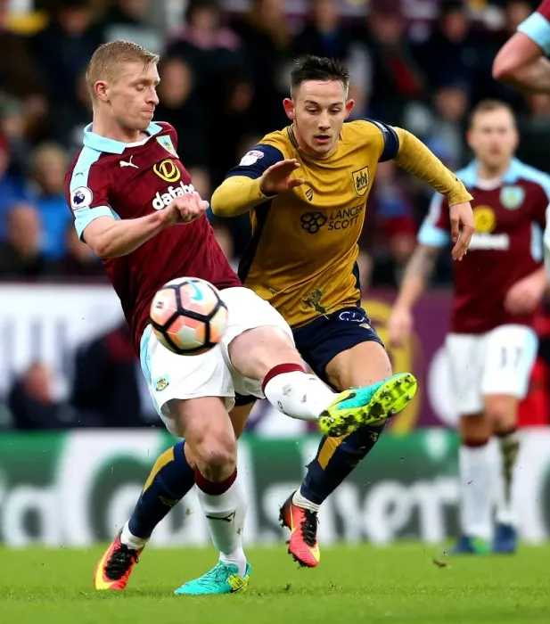 Framed Print : Josh Brownhill vs Ben Mee: Clash at Turf Moor in FA Cup Fourth Round, Burnley v Bristol City Framed Print : Josh Brownhill vs Ben Mee: Clash at Turf Moor in FA Cup Fourth Round, Burnley v Bristol City