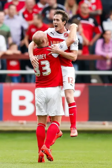 Framed Print : Josh Morris Celebrates Goal: Fleetwood Town vs. Bristol City, 2014