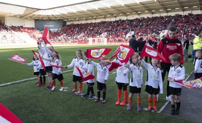 Framed Print : Junior Flag Bearers of Bristol City: Portishead Town Footballers at Ashton Gate, 2017 (Bristol City v Barnsley) Framed Print : Junior Flag Bearers of Bristol City: Portishead Town Footballers at Ashton Gate, 2017 (Bristol City v Barnsley)