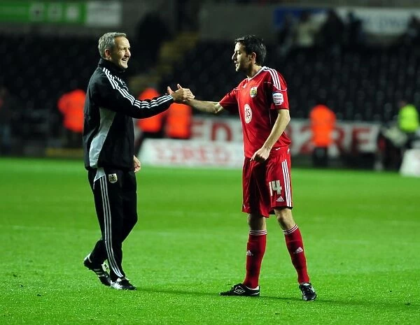Keith Milen and Cole Skuse: Celebrating Victory with Bristol City in Swansea City Championship Match, 10 / 11 / 2010