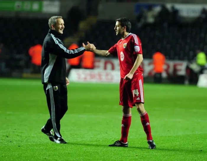 Framed Print : Keith Milen and Cole Skuse: Celebrating Victory with Bristol City in Swansea City Championship Match, 10 / 11 / 2010 Framed Print : Keith Milen and Cole Skuse: Celebrating Victory with Bristol City in Swansea City Championship Match, 10 / 11 / 2010