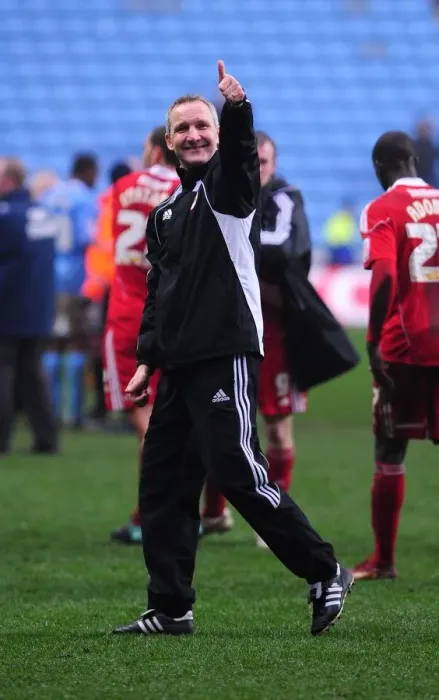 Framed Print : Keith Milen's Championship Triumph: Celebrating with Bristol City at Coventry City's Ricoh Arena (05 / 03 / 2011)