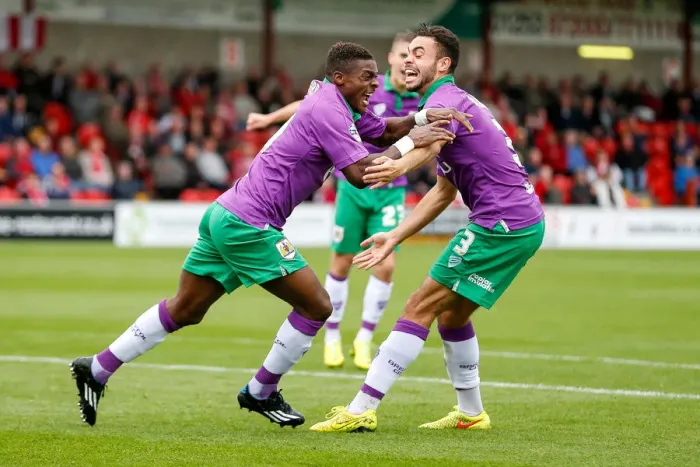 Framed Print : Kieran Agard Scores Brace: Fleetwood Town vs. Bristol City, 2014