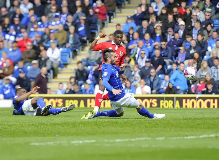Framed Print : Kieran Agard's Shot: Chesterfield vs. Bristol City, League One Rivalry