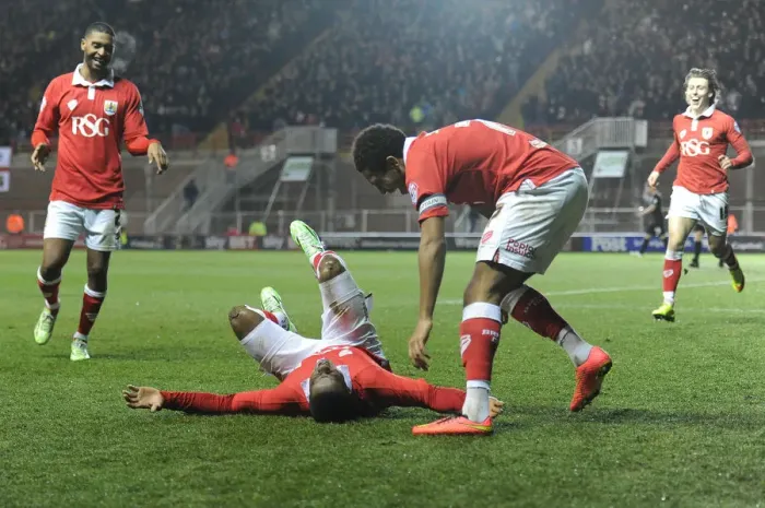 Framed Print : Kieran Agard's Thrilling Goal Celebration: Bristol City vs. Peterborough United in Sky Bet League One Framed Print : Kieran Agard's Thrilling Goal Celebration: Bristol City vs. Peterborough United in Sky Bet League One