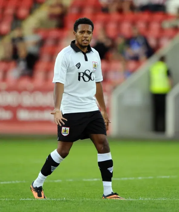 Framed Print : Korey Smith in Action: Bristol City vs Cheltenham Town, 2014 - Pre-Season Friendly