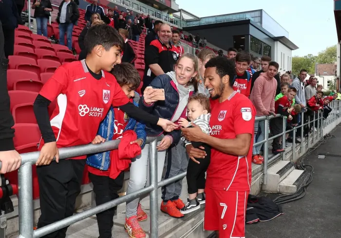 Framed Print : Korey Smith of Bristol City Celebrates and Thanks Fans after Securing Promotion to Championship Final
