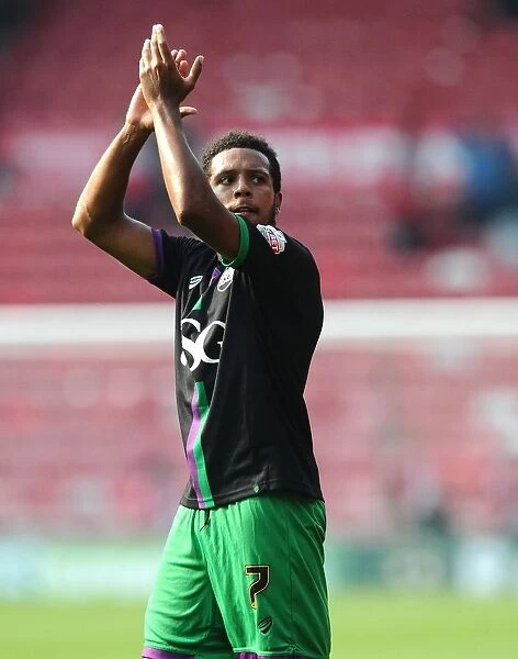 Korey Smith of Bristol City Shows Appreciation to Traveling Fans at Middlesbrough's Riverside Stadium