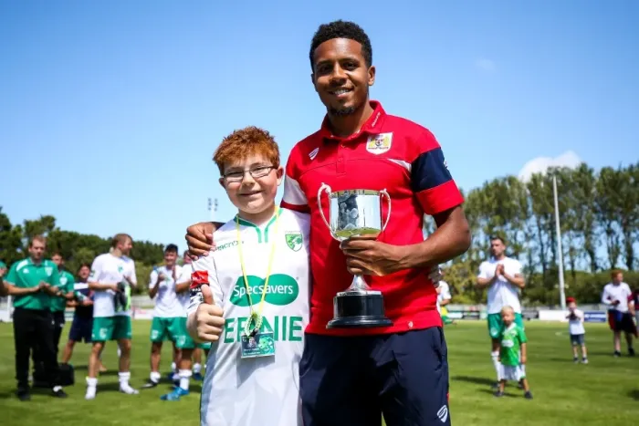 Framed Print : Korey Smith Receives Trophy after Guernsey's Defeat to Bristol City (0-1)