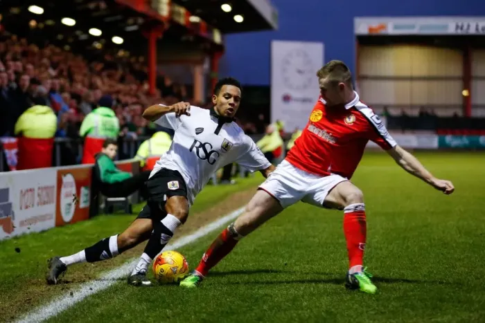 Framed Print : Korey Smith vs Oliver Turton: Intense Battle in Crewe Alexandra vs Bristol City Football Match, 2014