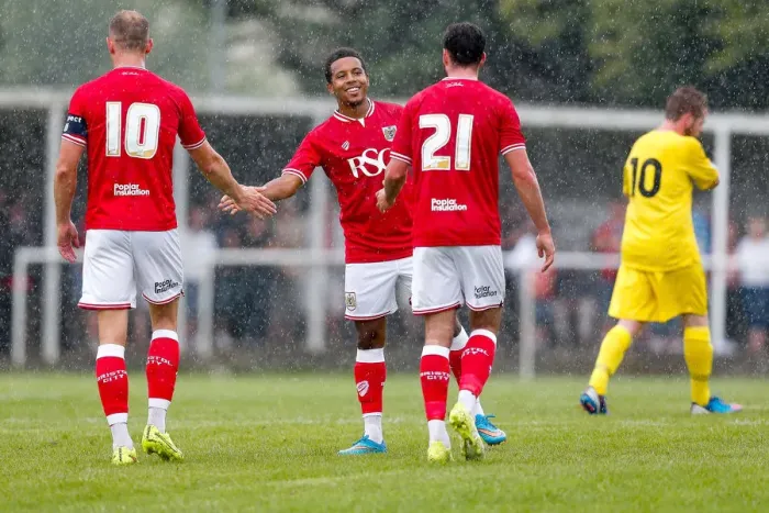 Framed Print : Korey Smith's Radiant Moment: Netting a Goal in Bristol City's Preseason Community Match Framed Print : Korey Smith's Radiant Moment: Netting a Goal in Bristol City's Preseason Community Match