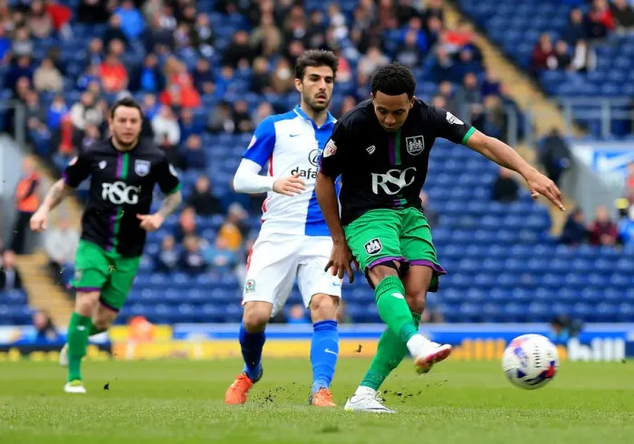 Framed Print : Korey Smith's Thrilling Shot: Blackburn Rovers vs. Bristol City, Sky Bet Championship (April 2016)