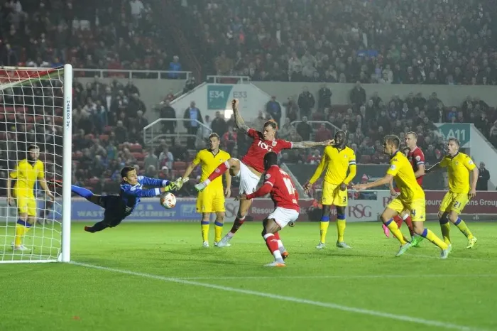 Framed Print : Last-Minute Drama: Aden Flint Scores the Equalizer for Bristol City Against Leeds United (19-08-2015)