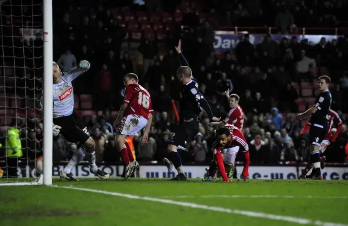 Framed Print : Last-Minute Drama: Nicky Maynard's Game-Winning Goal for Bristol City against Millwall in Championship (03 / 01 / 2012) Framed Print : Last-Minute Drama: Nicky Maynard's Game-Winning Goal for Bristol City against Millwall in Championship (03 / 01 / 2012)