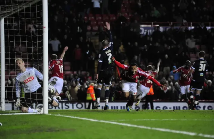 Framed Print : Last-Minute Drama: Nicky Maynard's Game-Winning Goal for Bristol City against Millwall in the Championship (03 / 01 / 2012) Framed Print : Last-Minute Drama: Nicky Maynard's Game-Winning Goal for Bristol City against Millwall in the Championship (03 / 01 / 2012)