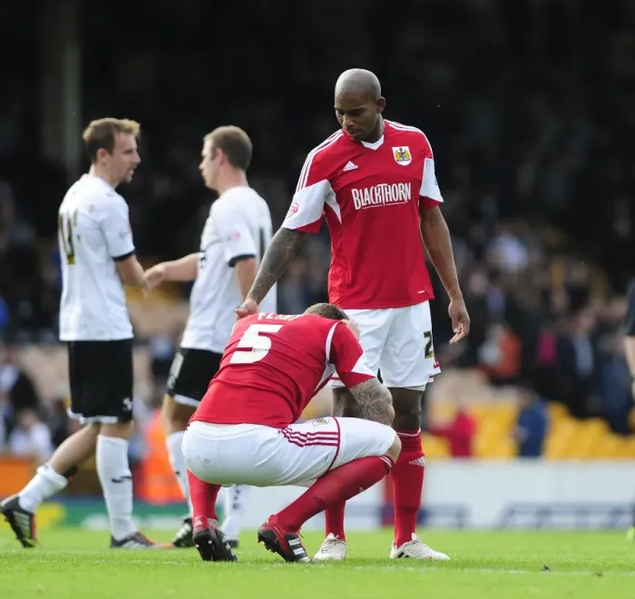 Framed Print : Last-Minute Heartbreak: Marvin Elliott and Aden Flint React to Port Vale's Equalizer vs. Bristol City (Football, 2013) Framed Print : Last-Minute Heartbreak: Marvin Elliott and Aden Flint React to Port Vale's Equalizer vs. Bristol City (Football, 2013)