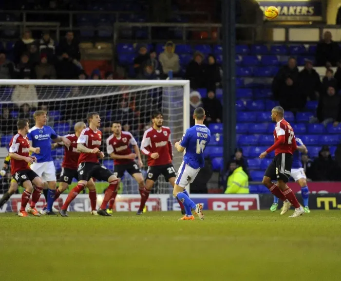Framed Print : Late Drama at Boundary Park: James Wilson's Thrilling Overhead Kick Goes Wide for Oldham Athletic Against Bristol City Framed Print : Late Drama at Boundary Park: James Wilson's Thrilling Overhead Kick Goes Wide for Oldham Athletic Against Bristol City