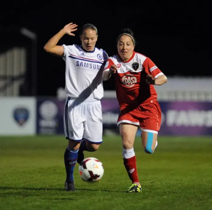 Framed Print : Laura Del Rio Garcia Fights for Possession in FA WSL Clash: Bristol Academy vs Chelsea Ladies Framed Print : Laura Del Rio Garcia Fights for Possession in FA WSL Clash: Bristol Academy vs Chelsea Ladies