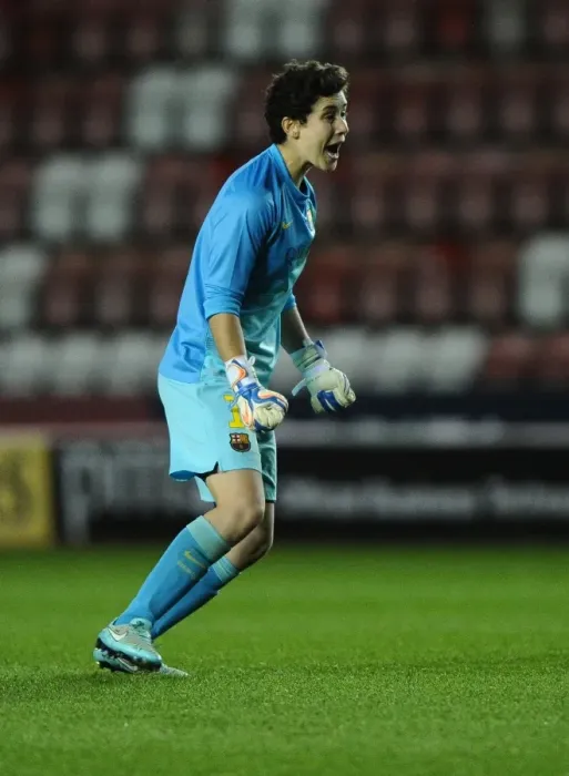 Framed Print : Laura Rafols Triumphant Moment: Bristol Academy WFC vs. FC Barcelona in Champions League at Ashton Gate