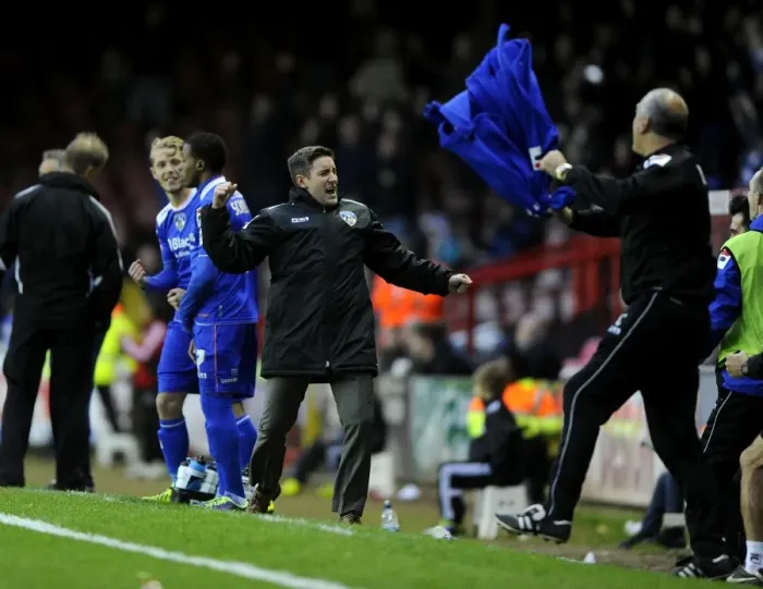 Framed Print : Lee Johnson's Emotional Goal Celebration: Oldham Athletic vs. Bristol City, Sky Bet League One, 2013 Framed Print : Lee Johnson's Emotional Goal Celebration: Oldham Athletic vs. Bristol City, Sky Bet League One, 2013