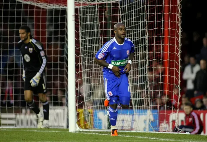Framed Print : Leroy Lita's Goal Celebration: Bristol City vs. Middlesbrough, Championship Match, Ashton Gate Stadium (15 / 01 / 2011)