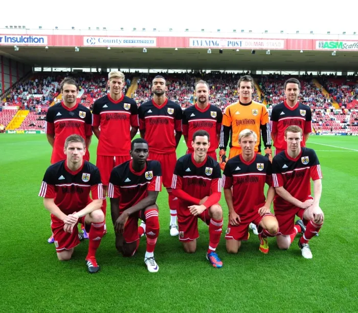 Framed Print : Louis Carey Testimonial: Bristol City Squad, Brett Pitman, Jon Stead, Liam Fontaine, Cole Skuse, Mark Wilson, Yannick Bolasie, Greg Cunningham, Martyn Woolford, and Stephen Pearson vs. Bristol Rovers (04.08.2012)
