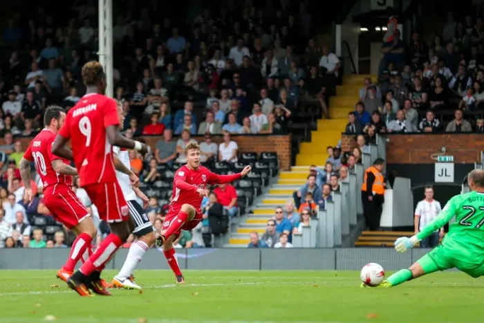 Framed Print : Luke Freeman Scores Brace: Bristol City Leads Fulham 2-0 at Craven Cottage (Sky Bet EFL Championship)