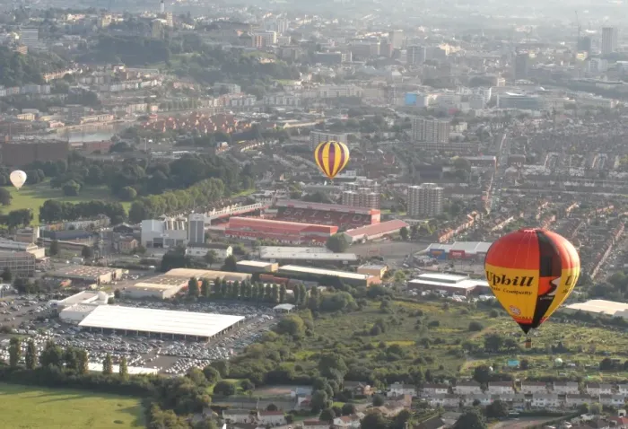 Framed Print : Majestic Hot Air Balloons Over Ashton Gate: Bristol City Football Club Stadium Framed Print : Majestic Hot Air Balloons Over Ashton Gate: Bristol City Football Club Stadium
