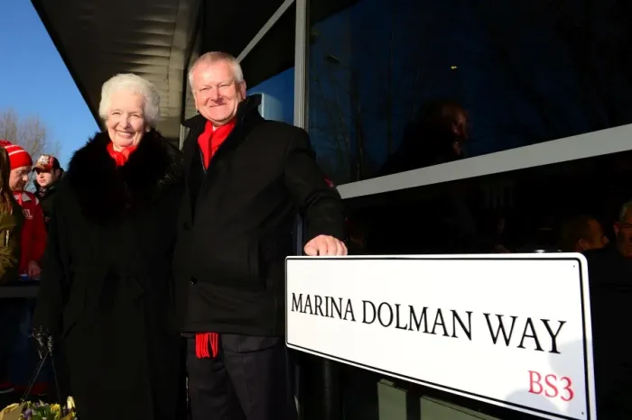 Framed Print : Marina Dolman Unveils The Marina Dolman Way at Ashton Gate during Bristol City vs Reading Match, 2017